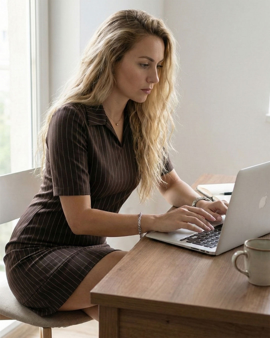 Metropolitan Grace – Brown Pinstripe Dress.