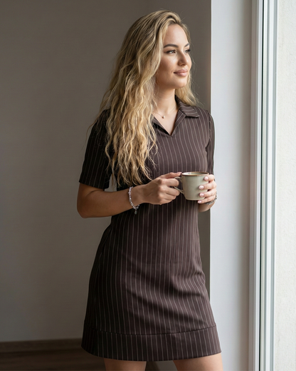 Metropolitan Grace – Brown Pinstripe Dress.